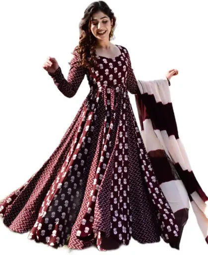 Viscose Rayon Anarkali Kurta With Attached Dupatta 
