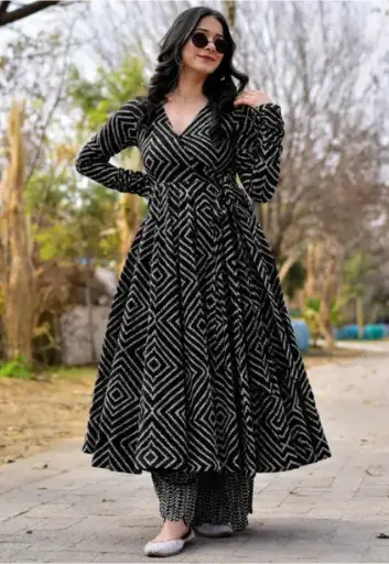 Women Bandhani Viscose Rayon Anarkali Kurta