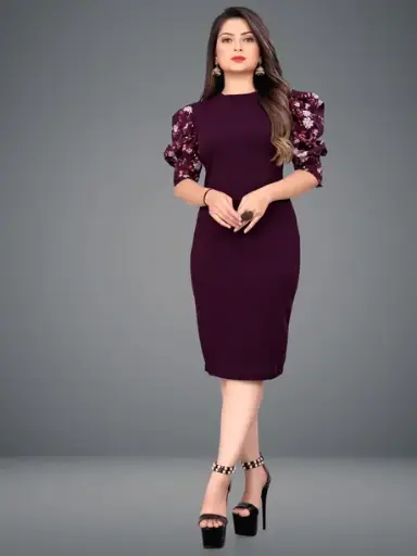 Women Bodycon Purple Knee Length Dress